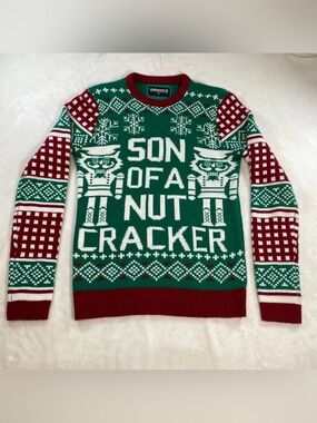 Amnesia Elf Movie Son Of A Nutcracker Ugly Christmas Sweater Knit Green Red S